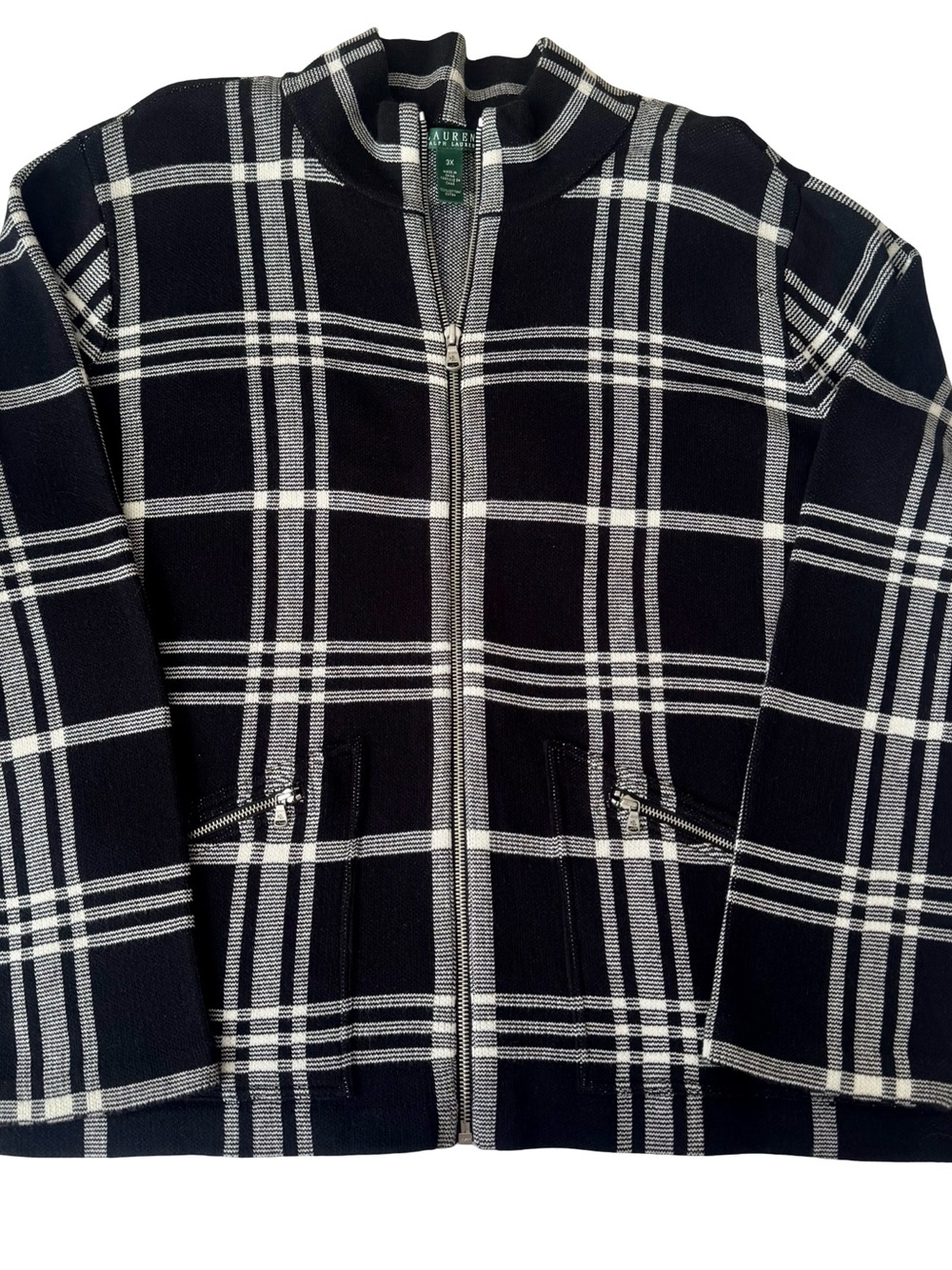 Lauren Ralph Lauren Black & White Plaid Zip Front Jacket